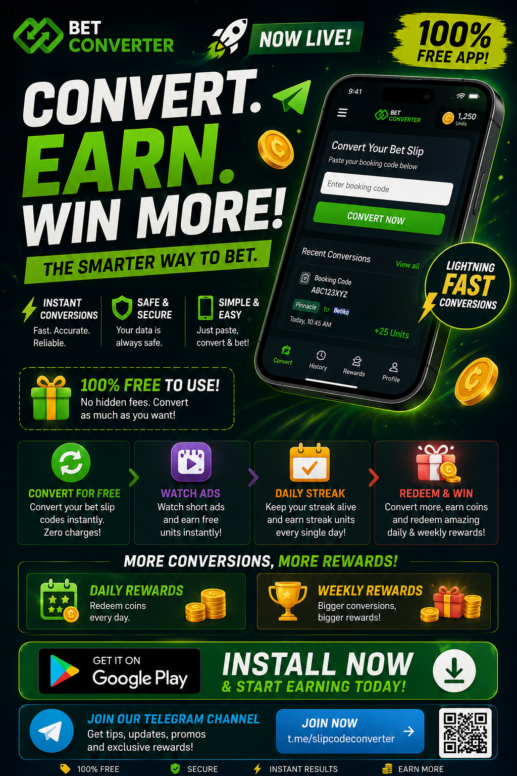 Bet Converter — Convert. Earn. Win More. Now Live 100% Free App